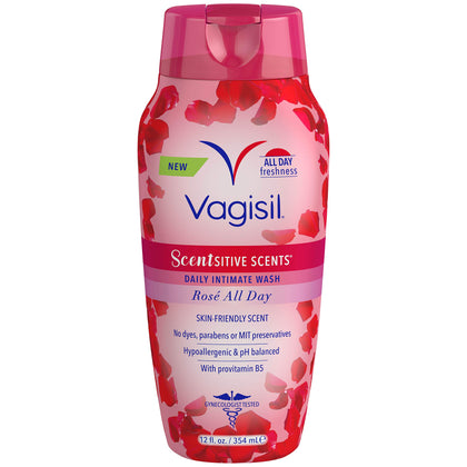 Vagisil Feminine Wash for Intimate Area Hygiene, Scentsitive Scents, pH Balanced and Gynecologist Tested, Rose All Day, 12 oz (Pack of 1)