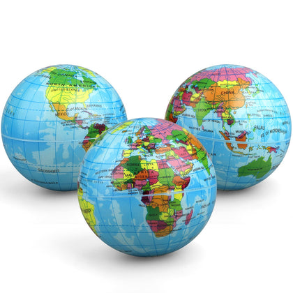 Mini Earth Soft Squishy Ball 3 Pack - 3.7 Inch Foam Globe Stress Balls for Boys Girls- Educational Geography Squishies Toys- Squeeze Sensory Learning Toy World Map for Kids Adults