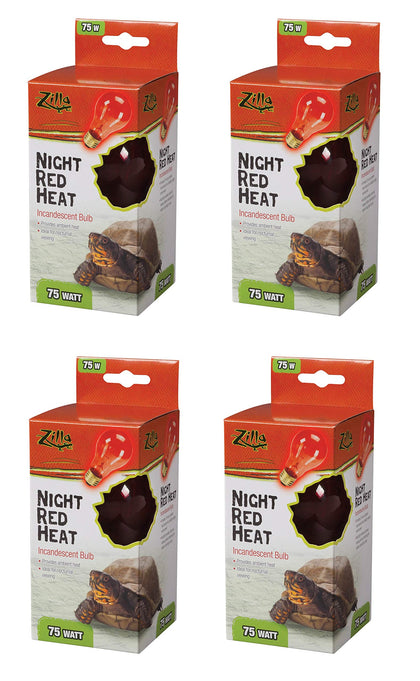 Zilla 4 Pack of Incandescent Heat Bulbs, 75 Watts, Night Red Heat, for Reptile Terrariums