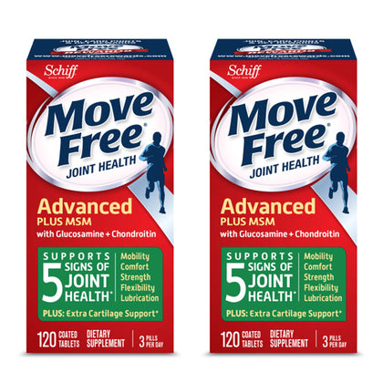 Move Free Advanced Plus MSM Coated Tablets, Joint Health Supplement with Glucosamine and Chondroitin, 120 Count, Pack of 2