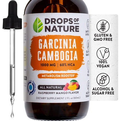 Garcinia Cambogia - Appetite Suppressant for Weight Loss - Stronger Than Pills & Capsules (60% HCA) 4X Ultra Concentrated Liquid Supplement - Carb Blocker - 2 fl. oz. Natural Raspberry Mango