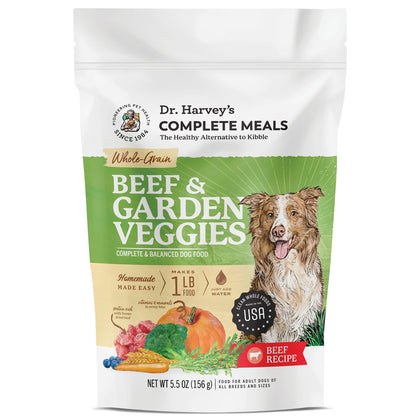 Dr. Harvey's Beef & Garden Veggies Dog Food, Human Grade Whole-Grain Dehydrated Dog Food with Freeze-Dried Beef (5.5 Ounces)
