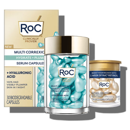 RoC Multi Correxion Hyaluronic Acid Night Serum Capsules (30 CT) for intense hydration + RoC Retinol Capsules (7 CT), Skin Care Routine, Anti-Aging Skin Care Wrinkle Treatment for Women and Men