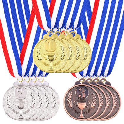 Swpeet 3PCS Award Metal Kids Winner Medals, Gold Silver and Bronze Medals with Trophy Pattern 1st 2nd 3rd Prizes for Sports, Competitions, Party