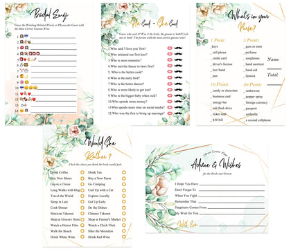 Bridal Shower Games Set of 5 Activities for 40 Guests, 201 Pcs Wedding Shower Games for Engagement Party Floral Greenery Theme Decorations Includes Bridal Emoji, Advice and Wishes, He Said She Said