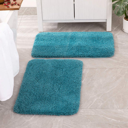 MIULEE Set of 2 Non Slip Shaggy Bathroom Rugs Extra Thick Soft Bath Mats Plush Microfiber Absorbent Water for Tub Shower Machine Washable (Teal, 16x24 inches)