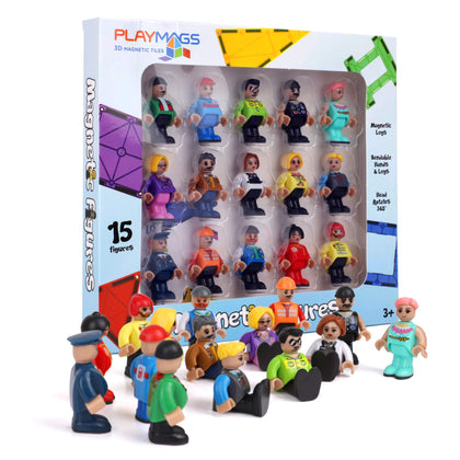 Playmags Magnetic Figures Community Set of 15 Pieces - Play People Perfect for Magnetic Tiles Building Blocks - STEM Learning Toys Children - Magnet Tiles Expansion Accessories Pack