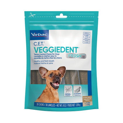 Virbac CET VEGGIEDENT FR3SH Tartar Control Chews for Dogs 30 count(Pack of 1), Beef, 8 oz
