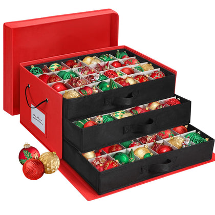 hatisan Large Christmas Ornament storage with Side Open, Drawer Style Trays Ornament Storage Box - 3