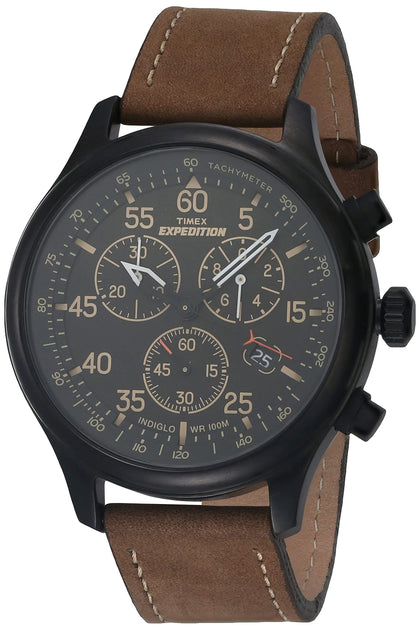 Timex Mens T49905 Expedition Field Chronograph Black/Brown Leather Strap Watch