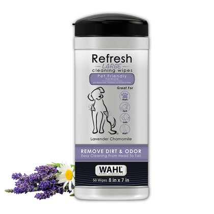 Wahl USA Pet Refresh Lavender Cleaning Wipes for All Dog Breeds - Use on Ears, Nose, Paws, Bottom, & Sensitive Areas - 50 Wipes - 820018A