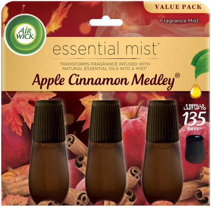 Air Wick Essential Mist Refill, 3 ct, Apple Cinnamon Medley, Essential Oils Diffuser, Air Freshener, Fall scent, Fall decor