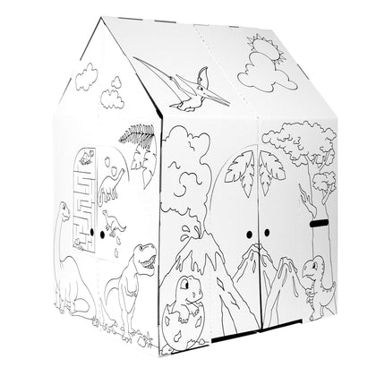 Easy Playhouse Cardboard Dinosaur House - Kids Art & Craft for Indoor & Outdoor Fun, Color Dino Species, 32inchesX26.5inchesX40.5inches