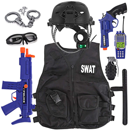 Liberty Imports Kids SWAT Police Officer Costume Deluxe Dress Up Role Play Set with Helmet, Night Vision Monocular, Guns, Accessories (12 Pcs)
