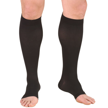 Truform 30-40 mmHg Compression Stockings for Men and Women, Knee High Length, Open Toe, Black, Large
