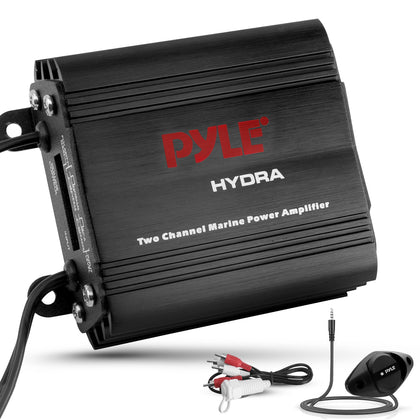 Pyle 2-Channel Marine Amplifier Receiver - Waterproof and Weatherproof Audio Subwoofer for Boat Stereo Speaker & Other Watercraft - 400 Watt Power, Wired RCA, AUX and MP3 Audio Input Cable PLMRMP1B