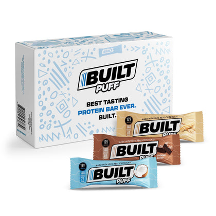Built Bar Variety 12 Pack High Protein Energy Bars | Gluten Free | Chocolate Covered | Low Carb | Low Calorie | Low Sugar | Delicious Protien | Healthy Snack (Brownie Batter, Churro, Coconut)