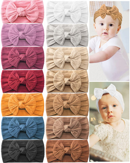 Maiqufa 14 PCS Baby Nylon Headbands Hair Bows Hairbands Elastic Turban Knotted Hair Accessories for Baby Girls Newborn Infant Toddlers Kids