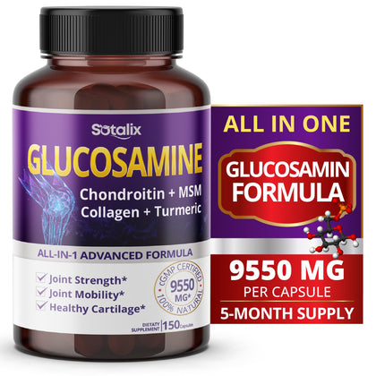 Glucosamine 9,550mg with Chondroitin + MSM + Collagen + TurmericJoint Strength, Joint Mobility* USA made & tested
