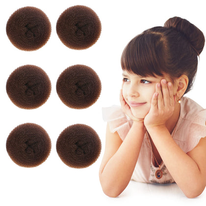 Styla Hair Small Donut Hair Bun Maker for Kids, Ballet Buns Maker for Kids, Sock Bun Hair Maker, Hair Donut Bun Maker Hair, Easy Bun Hair Bun Maker, (6pc Brown 2 Inch Size)