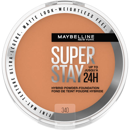 Maybelline Super Stay Up to 24HR Hybrid Powder-Foundation, Medium-to-Full Coverage Makeup, Matte Finish, 340, 1 Count