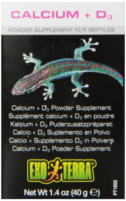 Exo Terra Calcium + D3 Powder Supplement for Reptiles and Amphibians, 1.4 Oz., PT 1855