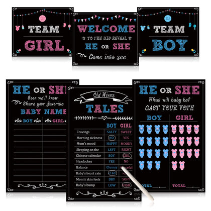 Baby Gender Reveal Party Supplies Kit,Photo Props Games Decorations,Boy or Girl,Includes 3 Game Posters (11x17),3 Signs (8x10),1 Erasable Marker,48 Blue and Pink Voting Stickers