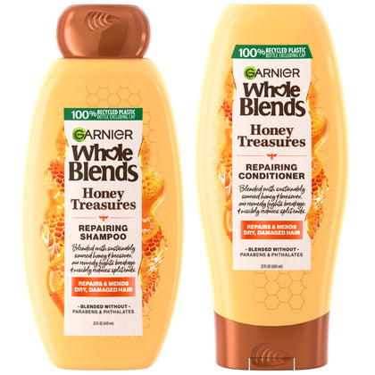 Garnier Whole Blends Honey Treasures Repairing Shampoo and Conditioner Set for Dry, Damaged Hair, 22 Fl Oz (2 Items), 1 Kit (Packaging May Vary)