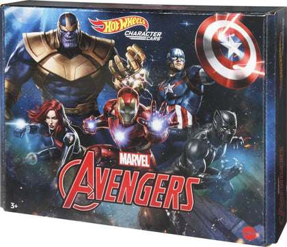 Hot Wheels Marvel Toy Character Car 5-Pack in 1:64 Scale: Captain America, Black Panther, Black Widow, Iron Man & Thanos