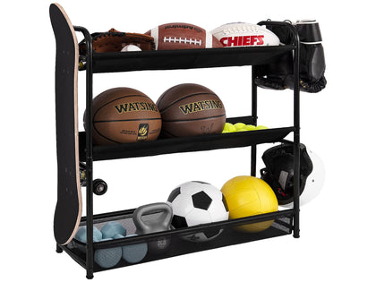 StorageWorks Garage Sports Equipment Organizer, 3-Shelf Ball Rack for Basketball, Garage Toy Storage, Medium
