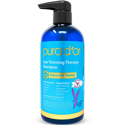 PURA D'OR Hair Thinning Therapy Biotin Shampoo VANILLA LAVENDER Scent (16 oz) w/Argan Oil, Herbal DHT Blockers, Zero Sulfates, Natural Ingredients For Men & Women, All Hair Types (Packaging may vary)