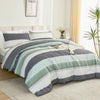 Litanika King Size Comforter Set Sage Green - 3 Pieces Lightweight Bedding Comforter Sets, Light Green White Colorblock Stripe Fluffy Bed Set, All Season Down Alternative