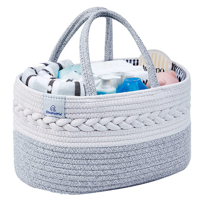 Clearworld Baby Diaper Caddy Organizer - 100% Cotton Rope Nursery Storage Bin for Changing Table and Car,Portable Diaper Caddy Basket for Boys and Girls (Grey)