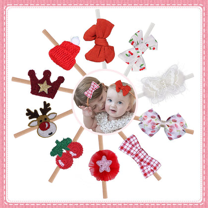 PONAPO 10PCS Baby Girl Headbands Christmas Gift with Bows Hairbands Infant Headbands Elastics for Baby Girls Newborn Infant Toddlers Kids Red