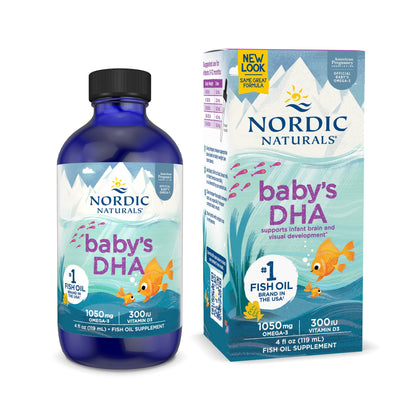 Nordic Naturals Babys DHA, Unflavored - 4 oz - 1050 mg Omega-3 + 300 IU Vitamin D3 - Supports Brain, Vision & Nervous System Development in Babies - Non-GMO - 24 Servings
