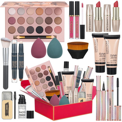 All in One Makeup Kit for Women Full Kit Makeup Gift Set for Women & Girls Makeup Essential Bundle Include Foundation 18Color Eyeshadow Palette Lipstick Eyebrow Pencil Cosmetic Brush Set
