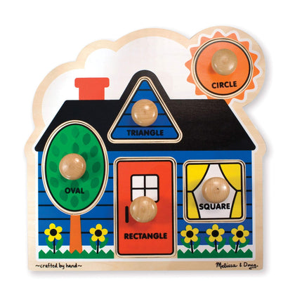 Melissa & Doug First Shapes Jumbo Knob Wooden Puzzle - Wooden Peg Chunky Baby Puzzle, Preschool Learning Shapes Knob Puzzle Board For Toddlers Ages 1+