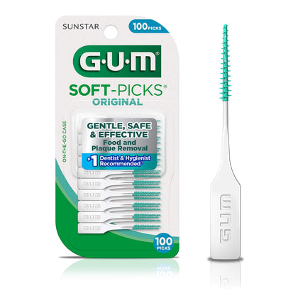 GUM Soft-Picks Original, Easy to Use Dental Picks for Teeth Cleaning and Gum Health, Disposable Interdental Brushes with Convenient Carry Case, Dentist Recommended Dental Floss Picks, 100ct