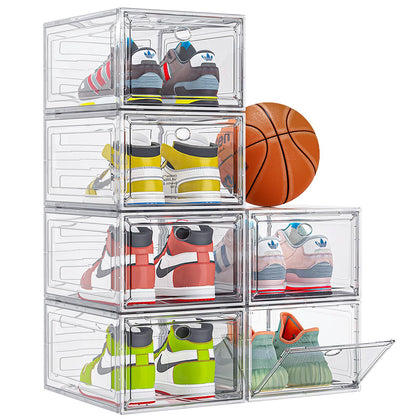 ?Thicken & Sturdy?Clear Shoe Storage Organizer with Magnetic Door, Stackable Boxes for Closet, Foldable Space-Saving Shoe Rack for Sneaker Boot Container, Plastic Shoe Box 6 Pack, White