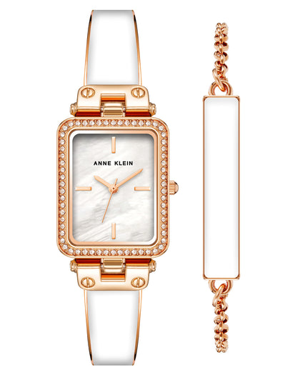 Anne Klein Women's Premium Crystal Accented Bangle Watch and Bracelet Set, AK/3898