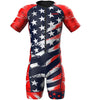 Sparx Mens Triathlon Suit - Aero Triathlon Suit Men - Short Sleeve Tri Suit Racesuit (XL, US Flag)