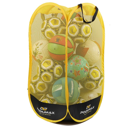 PodiuMax Pop Up Ball Storage Backpack & Organizer - Transport and Store Basketball, Football, Ping Pong and More