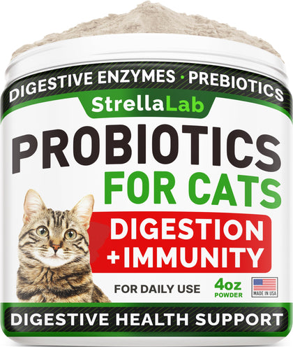 STRELLALAB Cat Probiotic Powder - Probiotics for Cats with Diarrhea, Cat Probiotics for Indoor Cats, Health Supplies Food Supplement, Pet Probiotics, Cat Digestive Support, Constipation Relief Treats