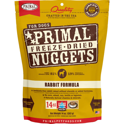 Primal Freeze Dried Dog Food Nuggets Rabbit 14 oz, Complete & Balanced Scoop & Serve Healthy Grain Free Raw Dog Food, Crafted in The USA