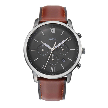 Fossil Men's Neutra Quartz Stainless Steel and Leather Chronograph Watch, 7 x 5 x 7 inches, Color: Smoke, Brown (Model: FS5512)