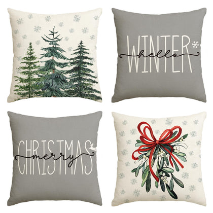 AVOIN colorlife Merry Christmas Tree Hello Winter Throw Pillow Covers, 18 x 18 Inch Mistletoe Pine Spruce Holiday Cushion Case Decoration for Sofa Couch Set of 4