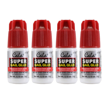 Cala Super Nail Glue Professional Salon Quality | Quick and Strong Nail Liquid Adhesive (4 Bottles)