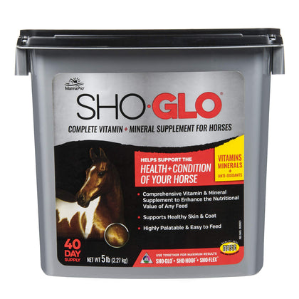 Manna Pro Sho-Glo Supplement for Horses | Complete Vitamin & Mineral Supplement for Healthy Skin & Coat | 5 Pounds