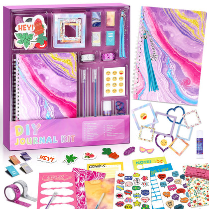 PERRYHOME DIY Journal Kit, Journaling Kit for Teenage Girls and Scrapbook & Diary Supplies Set, Teen Girl Birthday Gifts Ideas for 6-14 Years and Up - Purple