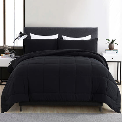 DOWNCOOL Queen Comforter Set -All Season Queen Bed Set with 2 Pillow Cases-3 Pieces Bedding Sets Queen -Down Alternative Black Comforters Queen Size(88